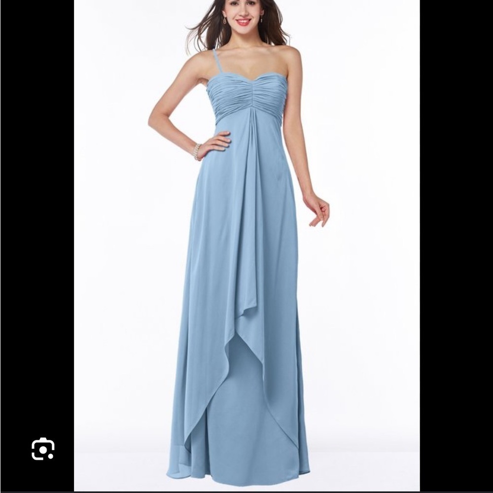 New Badgley Mischka Blue Spaghetti Strap Sleeveless Flowy Maxi Dress